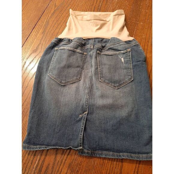 Small Maternity A Pea in the Pod Distressed Blue Denim Blue Jean Mini Skirt - Picture 5 of 7